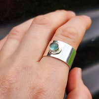 Rustic Handmade Solid 925 Sterling Silver & Natural Aquamarine Cuff Ring