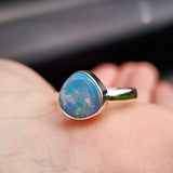 (R) Solid 925 Sterling Silver & Natural Australian Opal Irregular Handmade Ring