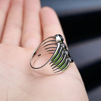 (T) Solid 925 Sterling Silver & Natural Black Onyx 4 Setting Cage Ring