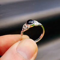 Solid 925 Sterling Silver & Natural Black Onyx Celtic Knot Ring