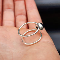 Rustic Handmade Solid 925 Sterling Silver & Natural Black Onyx Double Band Ring