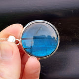 925 Sterling Silver & Natural Blue Labradorite Round Pendant Necklace