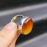 (R) Solid 925 Sterling Silver & Natural Carnelian Handmade Round Signet Ring