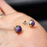 925 Sterling Silver & 6mm Natural Charoite Round Stud Earrings
