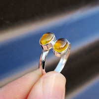 (T) Solid 925 Sterling Silver & Natural Citrine Double Setting Ring