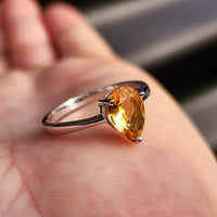 Solid 925 Sterling Silver & Natural Citrine Pear Solitaire Ring