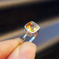 Solid 925 Sterling Silver & Natural Citrine Square Faceted Stone Ring