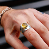 925 Sterling Silver & Natural Citrine Stone Handmade Cuff Ring