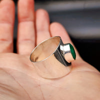 (Y) Solid Sterling Silver & Natural Emerald Handmade Rustic Cuff Ring