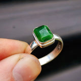 Rustic Solid 925 Sterling Silver & Natural Emerald Handmade Rectangle Ring