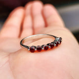 (R) Solid 925 Sterling Silver & Natural Garnet 7x Setting Band Ring