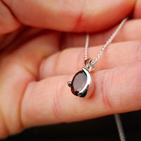 Solid 925 Sterling Silver & Natural Garnet Half Case Pendant Necklace