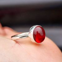 Rustic Handmade Solid 925 Sterling Silver & Natural Garnet Hammer Finish Ring