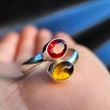 Solid 925 Sterling Silver & Natural Garnet & Citrine Double Stone Ring