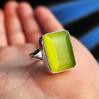 (R) Solid 925 Sterling Silver & Natural Green Calcite Rectangle Ring