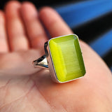 (R) Solid 925 Sterling Silver & Natural Green Calcite Rectangle Ring