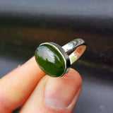(Q) Solid 925 Sterling Silver & Natural Greenstone Handmade Oval Signet Ring