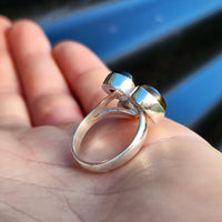 Solid 925 Sterling Silver & Natural Labradorite Cluster Ring