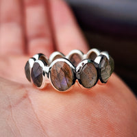 (R) Solid 925 Sterling Silver & Natural Labradorite Handmade Eternity Band Ring