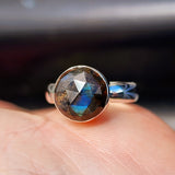 925 Sterling Silver & Natural Labradorite Faceted Round Handmade Ring