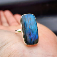 Rustic Handmade Solid 925 Sterling Silver & Natural Labradorite Rectangle Ring