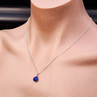Solid 925 Sterling Silver & Natural Lapis Lazuli Faceted 9mm Drop Pendant Necklace