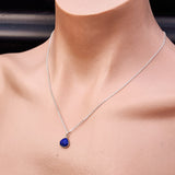 Solid 925 Sterling Silver & Natural Lapis Lazuli Faceted 9mm Drop Pendant Necklace
