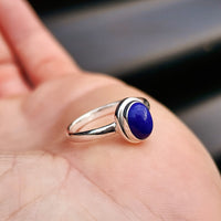 Solid 925 Sterling Silver & Natural Lapis Lazuli Oval Ring
