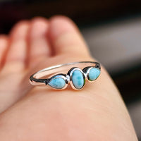 Solid 925 Sterling Silver & Natural Larimar 3x Setting Ring