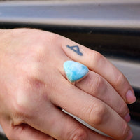 (R) Solid 925 Sterling Silver & Natural Larimar Irregular Shaped Ring