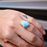 (R) Solid 925 Sterling Silver & Natural Larimar Irregular Shaped Ring