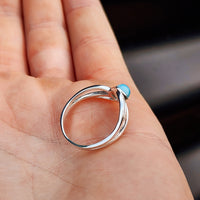 (Q) Solid 925 Sterling Silver & Natural Larimar Spiral Cage Ring