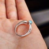 (Q) Solid 925 Sterling Silver & Natural Larimar Spiral Cage Ring