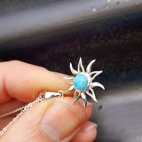 925 Sterling Silver & Natural Larimar Sun Pendant Necklace
