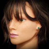 Solid 925 Sterling Silver & 7mm Natural Malachite Round Stud Earrings