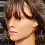 Solid 925 Sterling Silver & 7mm Natural Malachite Round Stud Earrings