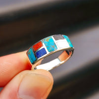 Solid 925 Sterling Silver & Natural Mixed Gemstone Band Ring