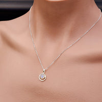 Solid 925 Sterling Silver & Natural Moonstone 12mm Round Pendant Necklace
