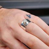 (R) Solid 925 Sterling Silver & Natural Moonstone Hammer Finish Cuff Ring