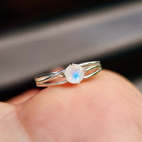 Solid 925 Sterling Silver & Natural Moonstone Spiral Cage Ring