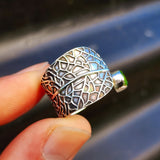 (Q) Solid 925 Sterling Silver & Natural Peridot Leaf Cuff Ring