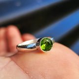 Solid 925 Sterling Silver & Natural Peridot Round Solitaire Ring