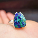 (Q) Solid 925 Sterling Silver & Natural Raw Azurite Handmade Irregular Ring