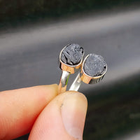 Rustic Solid 925 Sterling Silver & Natural Raw Black Double Tourmaline Handmade Ring