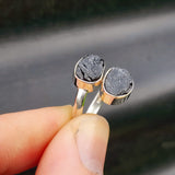 Rustic Solid 925 Sterling Silver & Natural Raw Black Double Tourmaline Handmade Ring
