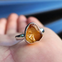 (R) Solid 925 Sterling Silver & Natural Raw Madeira Citrine Irregular Ring