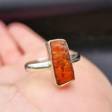 (T) Solid 925 Sterling Silver & Natural Raw Orange Kyanite Irregular Shaped Ring