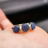 925 Sterling Silver & Natural Raw Sapphire 3x Setting Handmade Ring