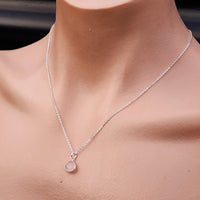 Solid 925 Sterling Silver & Natural Rose Quartz Faceted 9mm Drop Pendant Necklace