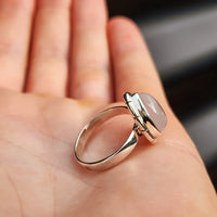 (R) Solid 925 Sterling Silver & Natural Rose Quartz Pear Ring